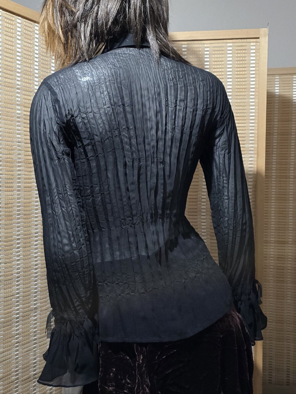 Notations Black Ruffle-Front Button Blouse - Picture 2 of 6